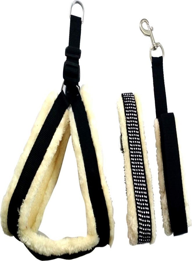 Eagle Pets Large Nylon Black & White Dog Harness Leash & Collar Set with Soft Fur (Chest Size : 28-34 inch) ' Adjustable ' (Large, Black & White) - Image 1